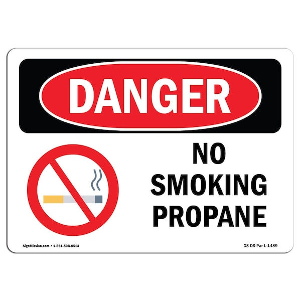 OSHA, No Smoking Propane, 18in X 12in Rigid Plastic, 12" W, 18" L, Landscape, OS-DS-P-1218-L-1489